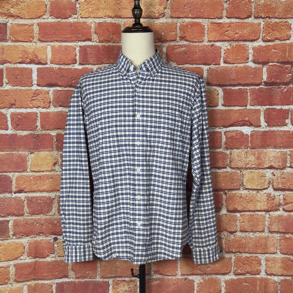 J.‎ Crew Slim Oxford Blue Yellow Plaid Business Casual Button Down Shirt Size XL